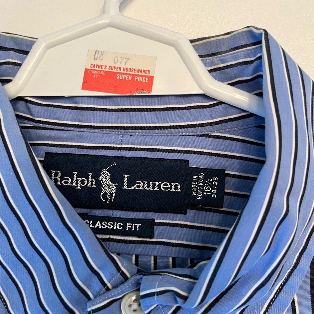 Classic blue and black white striped button down